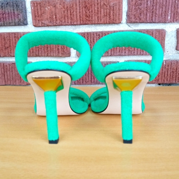 NIB Good American Square Toe Terry Slip-On High Heel Sandals in Green Sz. 6 - Picture 7 of 10